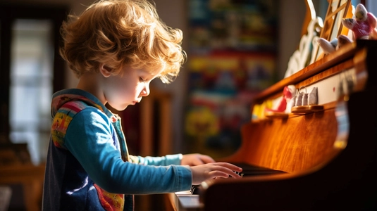 photo d'un enfant épanoui par le piano